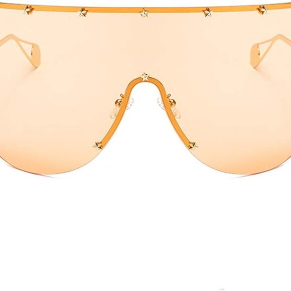 Accessories - Women Huge Oversized Shield Visor Sunglasses Futuristic Star on Frame Sun Face M